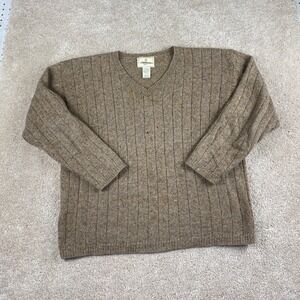 Express Tricot Mens Vintage Brown Shetland Wool V-Neck Ribbed Sweater Large